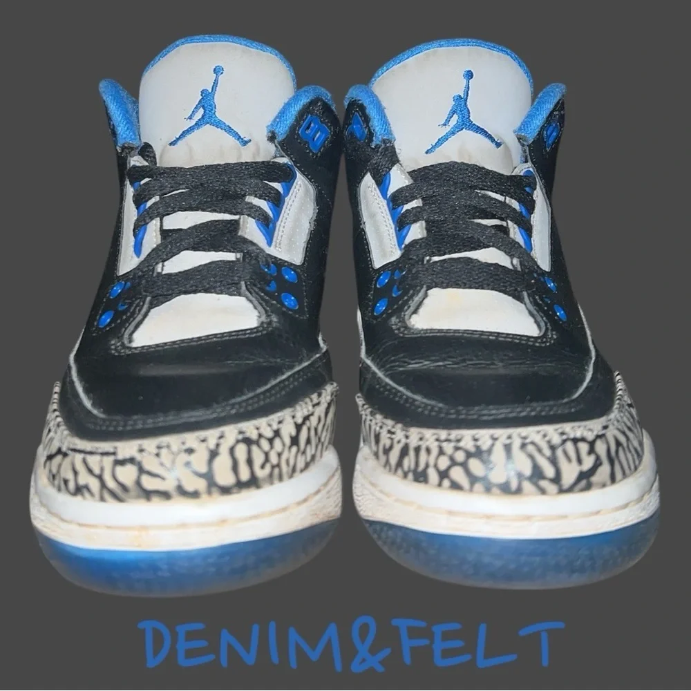 NIKE AIR JORDAN 3 RETRO GS‎ BLACK-SPORT BLUE-GREY SHOE | PRELOVED!!👟👟💙💙
